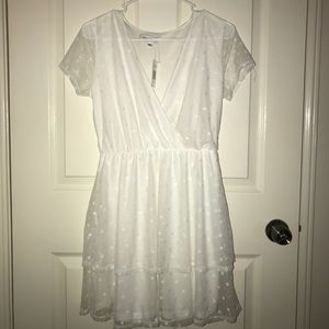 Cute White Dotted Mini Dress